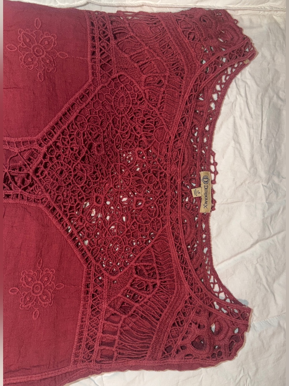 Democracy Burgundy Crochet-Front Sleeveless Camisole